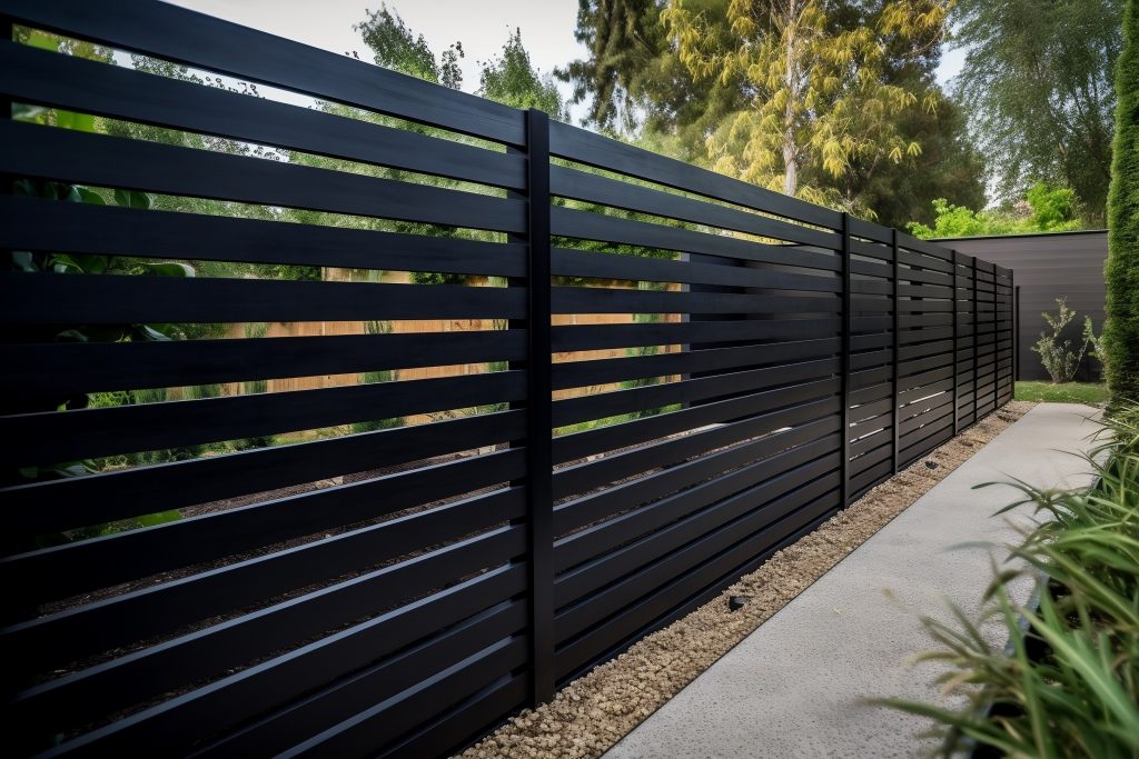 clôture de cours moderne en bois noir dans un jardin privé